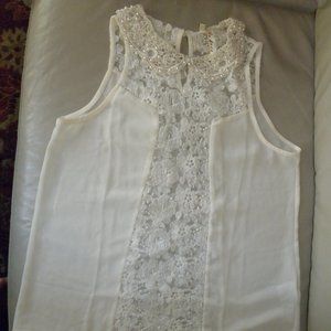 🎈 3 for $10. Sheer Lace Top with pearl accents from Andree, size S, cream color